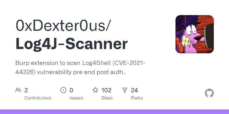 GitHub - 0xDexter0us/Log4J-Scanner: Burp extension to scan Log4Shell (CVE-2021-44228) vulnerability pre and post auth.