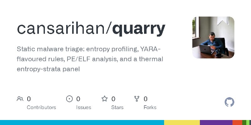 GitHub - cansarihan/quarry: Static malware triage: entropy profiling, YARA-flavoured rules, PE/ELF analysis, and a thermal entropy…