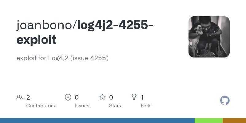 GitHub - joanbono/log4j2-4255-exploit: exploit for Log4j2 (issue 4255)
