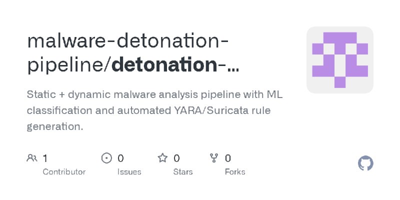 GitHub - malware-detonation-pipeline/detonation-sandbox: Static + dynamic malware analysis pipeline with ML classification and…
