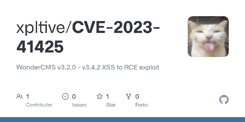 GitHub - xpltive/CVE-2023-41425: WonderCMS v3.2.0 - v3.4.2 XSS to RCE exploit