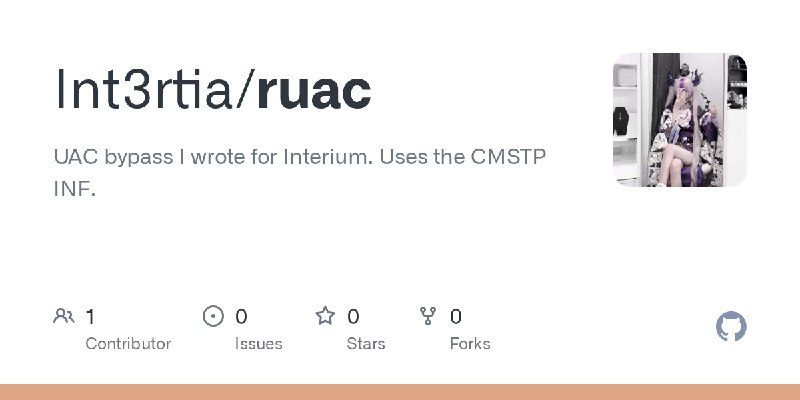 GitHub - Int3rtia/ruac: UAC bypass I wrote for Interium. Uses the CMSTP INF.