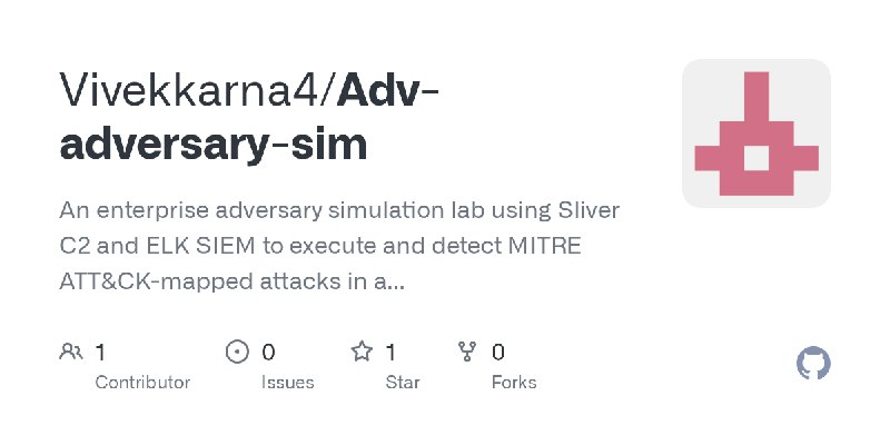 GitHub - Vivekkarna4/Adv-adversary-sim: An enterprise adversary simulation lab using Sliver C2 and ELK SIEM to execute and detect…