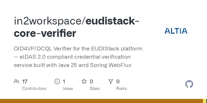 GitHub - in2workspace/eudistack-core-verifier: OID4VP/DCQL Verifier for the EUDIStack platform — eIDAS 2.0 compliant credential…