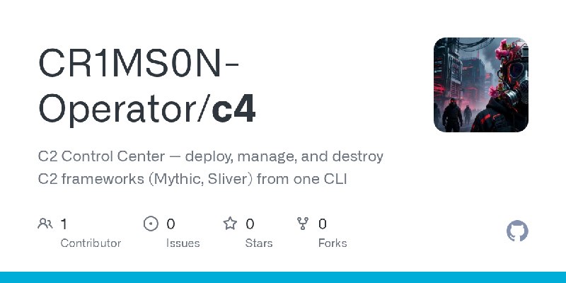 GitHub - CR1MS0N-Operator/c4: C2 Control Center — deploy, manage, and destroy C2 frameworks (Mythic, Sliver) from one CLI