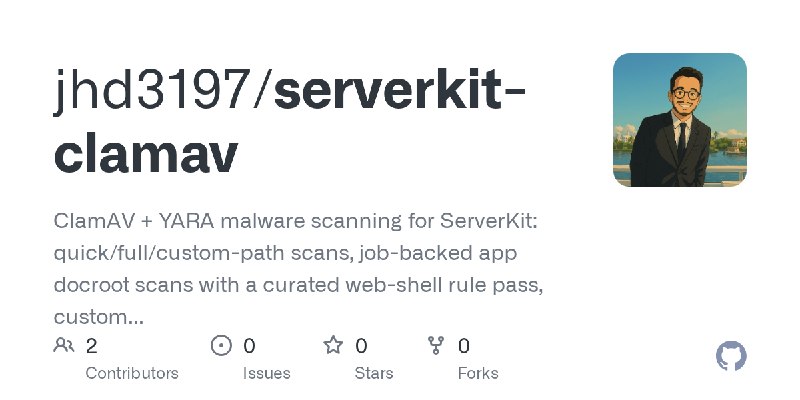 GitHub - jhd3197/serverkit-clamav: ClamAV + YARA malware scanning for ServerKit: quick/full/custom-path scans, job-backed app docroot…