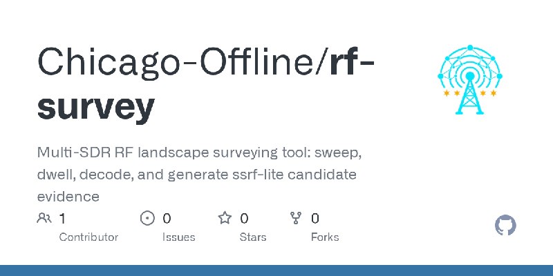 GitHub - Chicago-Offline/rf-survey: Multi-SDR RF landscape surveying tool: sweep, dwell, decode, and generate ssrf-lite candidate…
