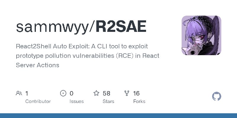 GitHub - sammwyy/R2SAE: React2Shell Auto Exploit: A CLI tool to exploit prototype pollution vulnerabilities (RCE) in React Server…