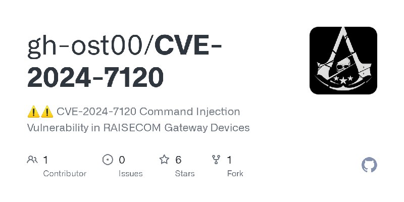 GitHub - gh-ost00/CVE-2024-7120: ⚠️⚠️ CVE-2024-7120 Command Injection Vulnerability in RAISECOM Gateway Devices