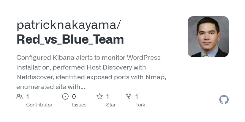 GitHub - patricknakayama/Red_vs_Blue_Team: Configured Kibana alerts to monitor WordPress installation, performed Host Discovery…