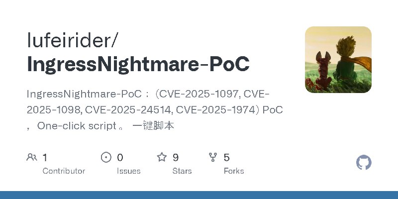 GitHub - lufeirider/IngressNightmare-PoC: IngressNightmare-PoC： (CVE-2025-1097, CVE-2025-1098, CVE-2025-24514, CVE-2025-1974) …