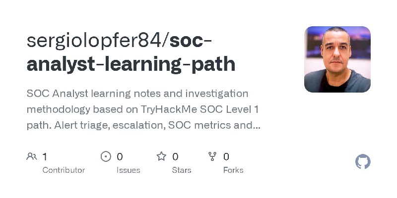 GitHub - sergiolopfer84/soc-analyst-learning-path: SOC Analyst learning notes and investigation methodology based on TryHackMe…