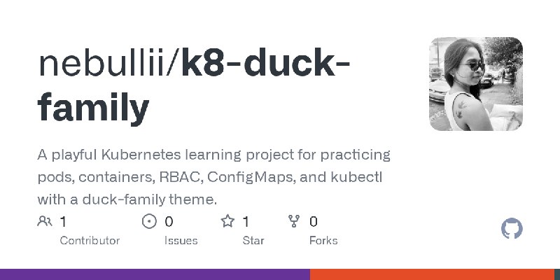 GitHub - nebullii/k8-duck-family: A playful Kubernetes learning project for practicing pods, containers, RBAC, ConfigMaps, and…