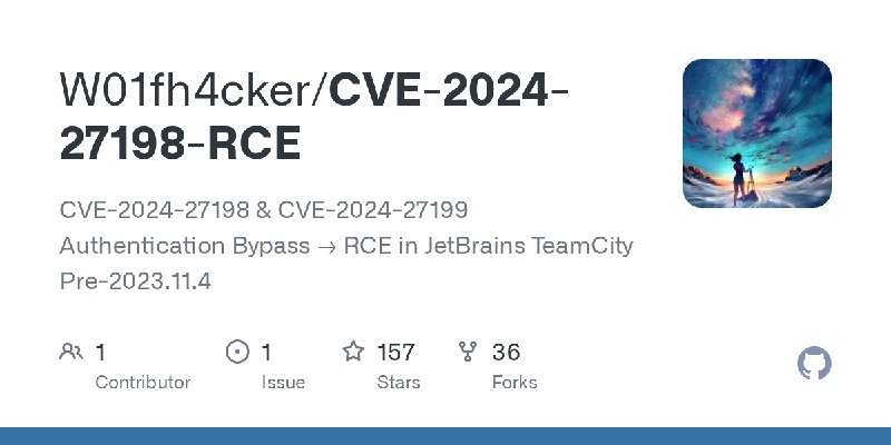 GitHub - W01fh4cker/CVE-2024-27198-RCE: CVE-2024-27198 & CVE-2024-27199 Authentication Bypass --> RCE in JetBrains TeamCity Pre…