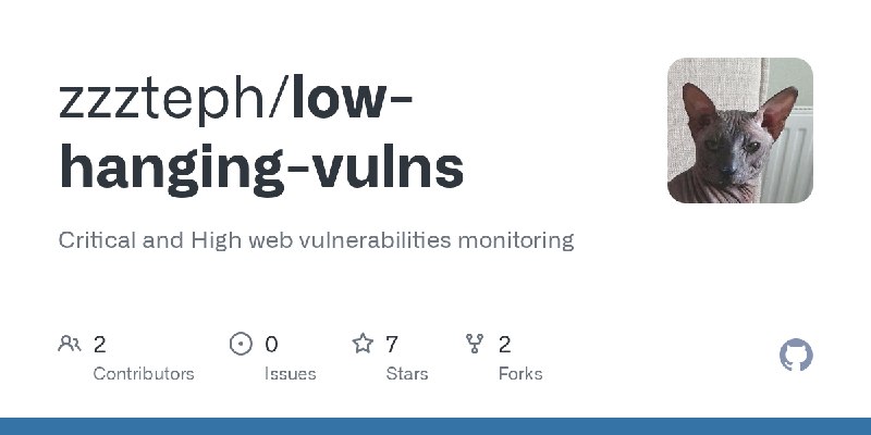 GitHub - zzzteph/low-hanging-vulns: Critical and High web vulnerabilities monitoring