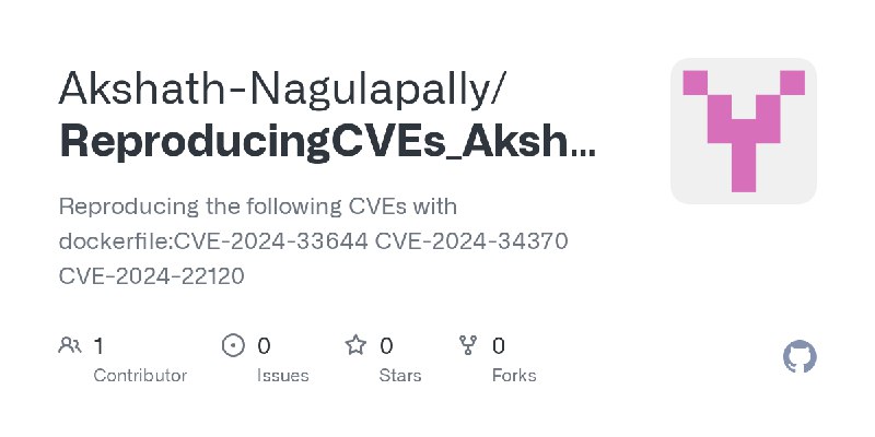 GitHub - Akshath-Nagulapally/ReproducingCVEs_Akshath_Nagulapally: Reproducing the following CVEs with dockerfile:CVE-2024-33644…