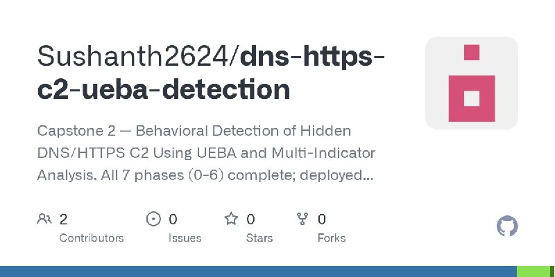 GitHub - Sushanth2624/dns-https-c2-ueba-detection: Capstone 2 — Behavioral Detection of Hidden DNS/HTTPS C2 Using UEBA and Multi…