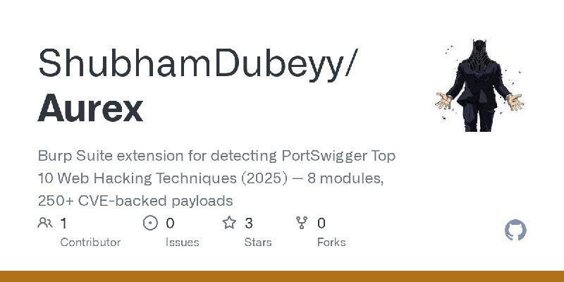 GitHub - ShubhamDubeyy/Aurex: Burp Suite extension for detecting PortSwigger Top 10 Web Hacking Techniques (2025) — 8 modules,…