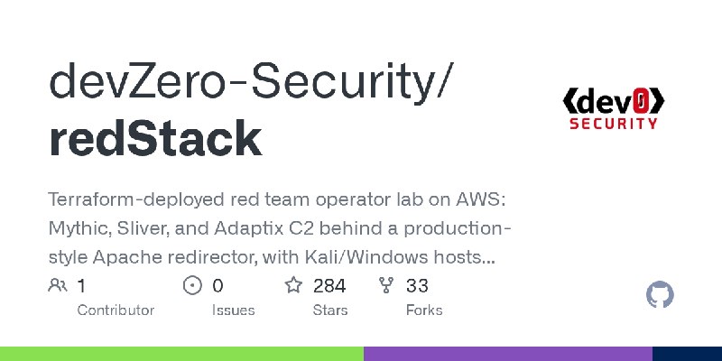 GitHub - devZero-Security/redStack: Terraform-deployed red team operator lab on AWS: Mythic, Sliver, and Adaptix C2 behind a production…