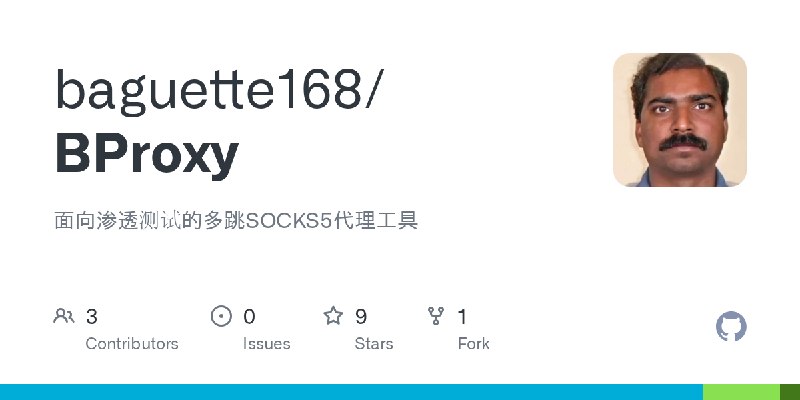 GitHub - baguette168/BProxy: 面向渗透测试的多跳SOCKS5代理工具