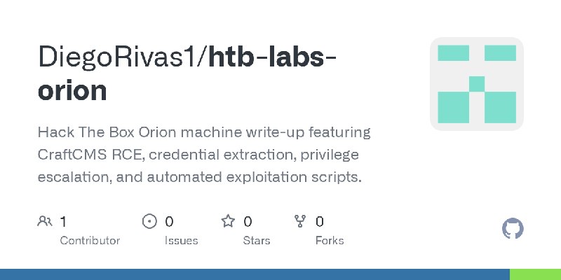 GitHub - DiegoRivas1/htb-labs-orion: Hack The Box Orion machine write-up featuring CraftCMS RCE, credential extraction, privilege…