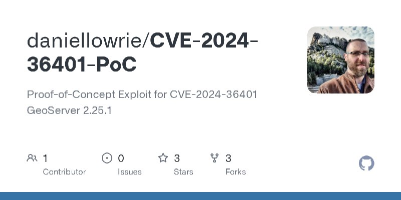 GitHub - daniellowrie/CVE-2024-36401-PoC: Proof-of-Concept Exploit for CVE-2024-36401 GeoServer 2.25.1