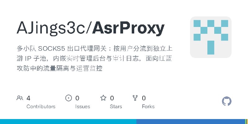 GitHub - AJings3c/AsrProxy: 多小队 SOCKS5 出口代理网关：按用户分流到独立上游 IP 子池，内嵌实时管理后台与审计日志，面向红蓝攻防中的流量隔离与运营监控