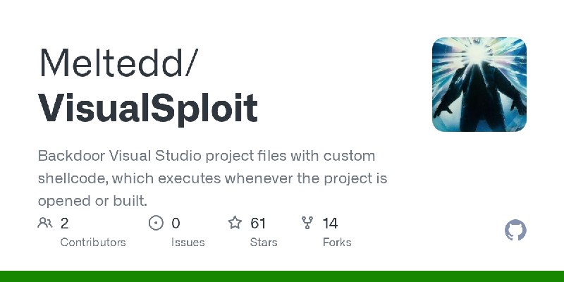 GitHub - Meltedd/VisualSploit: Backdoor Visual Studio project files with custom shellcode, which executes whenever the project…