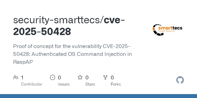 GitHub - security-smarttecs/cve-2025-50428: Proof of concept for the vulnerability CVE-2025-50428: Authenticated OS Command Injection…