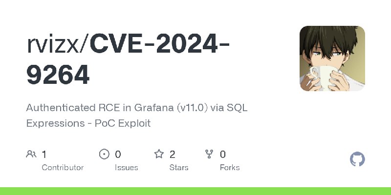 GitHub - rvizx/CVE-2024-9264: Authenticated RCE in Grafana (v11.0) via SQL Expressions - PoC Exploit