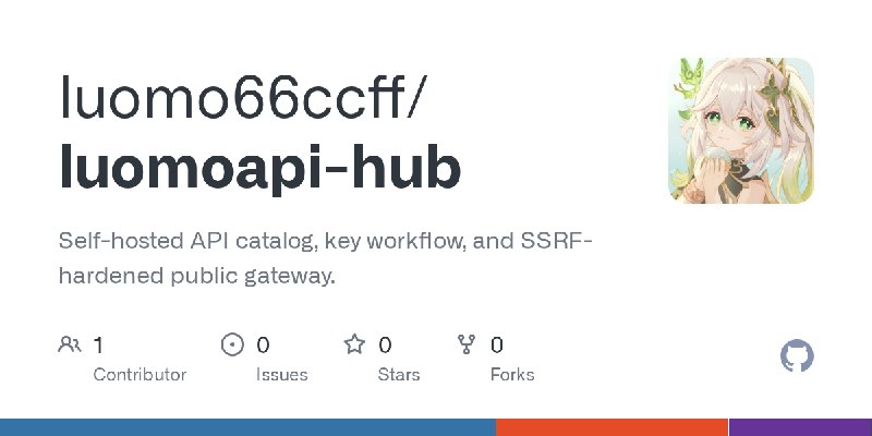 GitHub - luomo66ccff/luomoapi-hub: Self-hosted API catalog, key workflow, and SSRF-hardened public gateway.