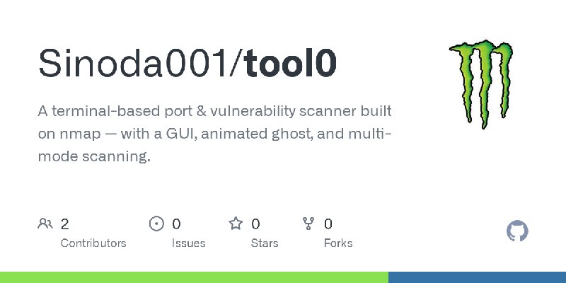 GitHub - Sinoda001/tool0: A terminal-based port & vulnerability scanner built on nmap — with a GUI, animated ghost, and multi-mode…