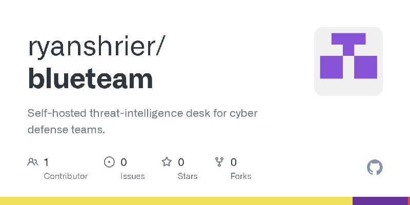 GitHub - ryanshrier/blueteam: Self-hosted threat-intelligence desk for cyber defense teams.