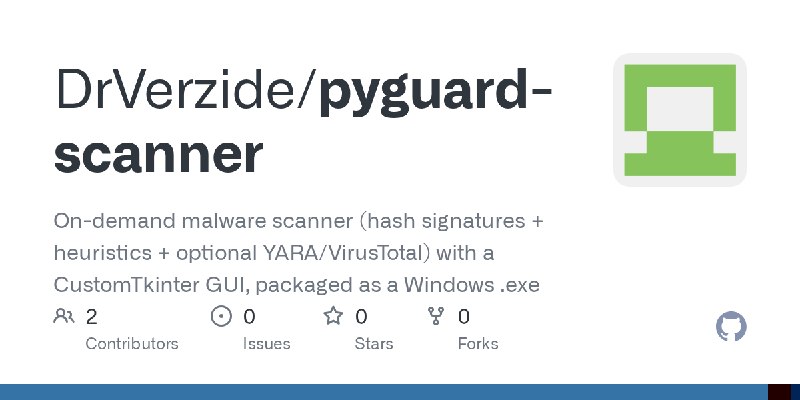GitHub - DrVerzide/pyguard-scanner: On-demand malware scanner (hash signatures + heuristics + optional YARA/VirusTotal) with a…