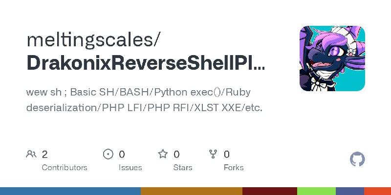 GitHub - meltingscales/DrakonixReverseShellPlayground: wew sh ; Basic SH/BASH/Python exec()/Ruby deserialization/PHP LFI/PHP RFI/XLST…