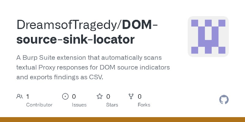 GitHub - DreamsofTragedy/DOM-source-sink-locator: A Burp Suite extension that automatically scans textual Proxy responses for DOM…