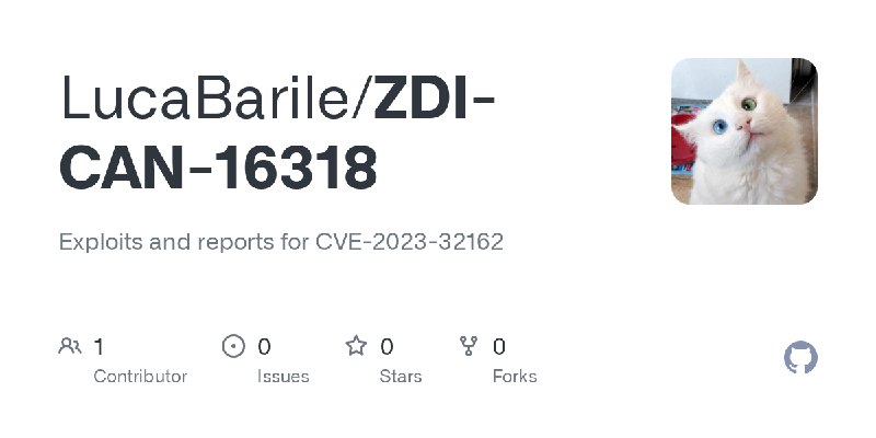 GitHub - LucaBarile/ZDI-CAN-16318: Exploits and reports for CVE-2023-32162