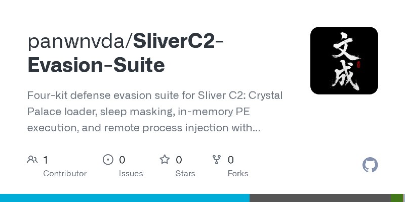 GitHub - panwnvda/SliverC2-Evasion-Suite: Four-kit defense evasion suite for Sliver C2: Crystal Palace loader, sleep masking, in…