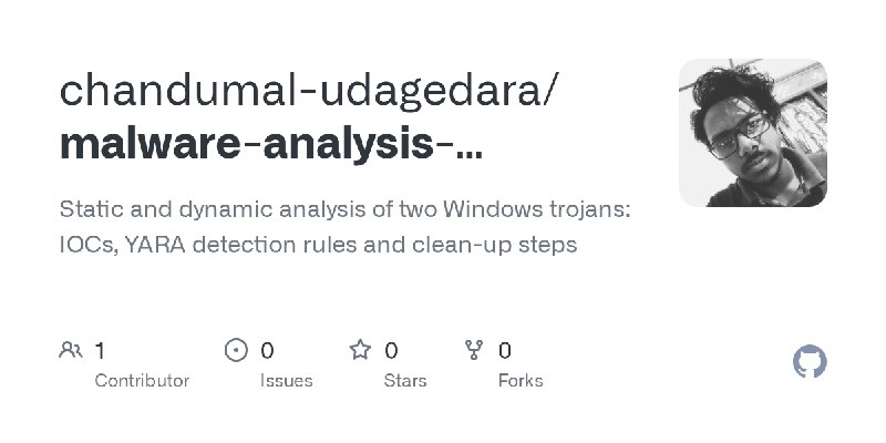 GitHub - chandumal-udagedara/malware-analysis-windows-trojans: Static and dynamic analysis of two Windows trojans: IOCs, YARA detection…