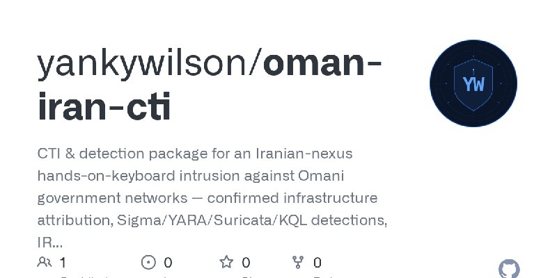 GitHub - yankywilson/oman-iran-cti: CTI & detection package for an Iranian-nexus hands-on-keyboard intrusion against Omani government…