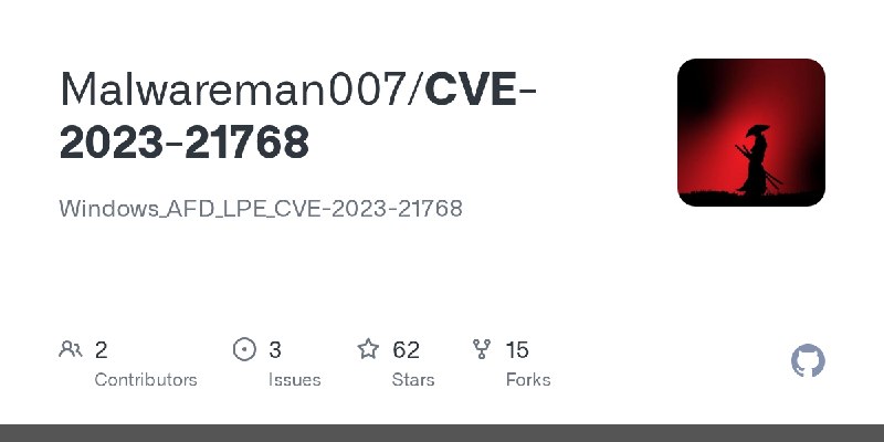 GitHub - Malwareman007/CVE-2023-21768: Windows_AFD_LPE_CVE-2023-21768