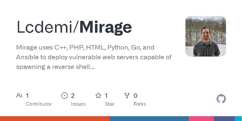 GitHub - Lcdemi/Mirage: Mirage uses C++, PHP, HTML, Python, Go, and Ansible to deploy vulnerable web servers capable of spawning…