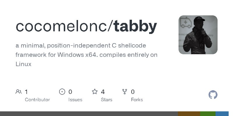GitHub - cocomelonc/tabby: a minimal, position-independent C shellcode framework for Windows x64. compiles entirely on Linux