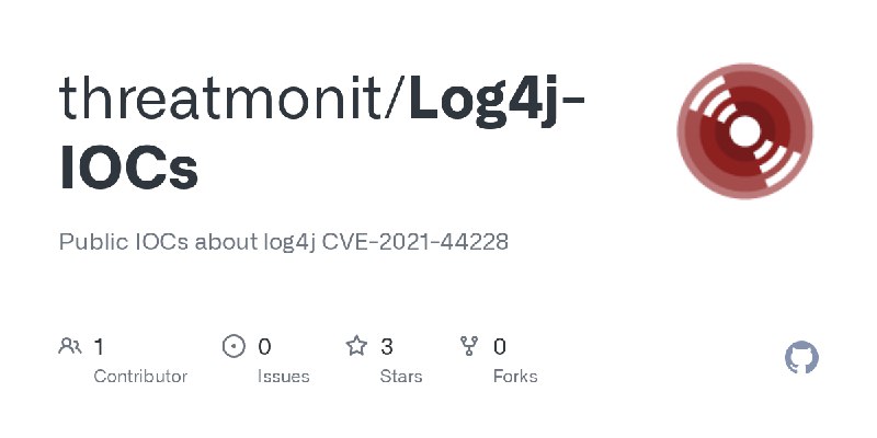 GitHub - threatmonit/Log4j-IOCs: Public IOCs about log4j CVE-2021-44228