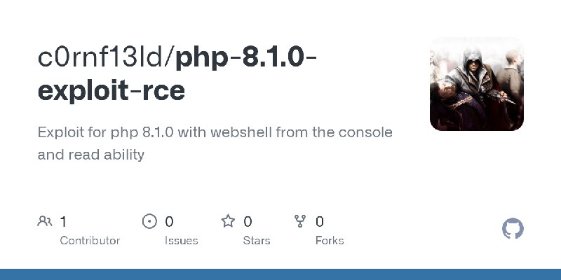 GitHub - c0rnf13ld/php-8.1.0-exploit-rce: Exploit for php 8.1.0 with webshell from the console and read ability