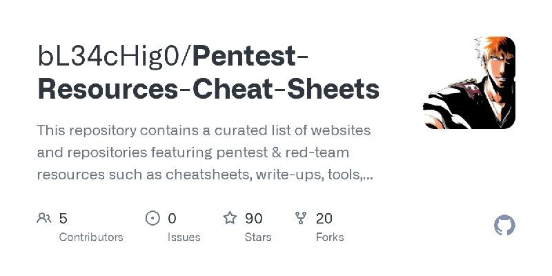GitHub - bL34cHig0/Pentest-Resources-Cheat-Sheets: This repository contains a curated list of websites and repositories featuring…
