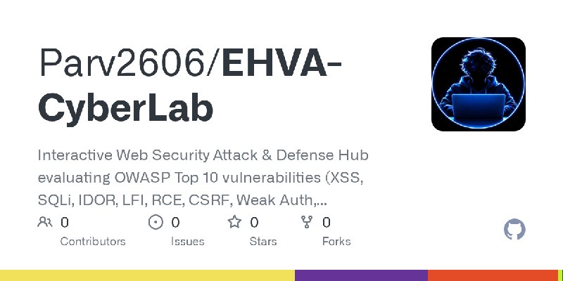 GitHub - Parv2606/EHVA-CyberLab: Interactive Web Security Attack & Defense Hub evaluating OWASP Top 10 vulnerabilities (XSS, SQLi…