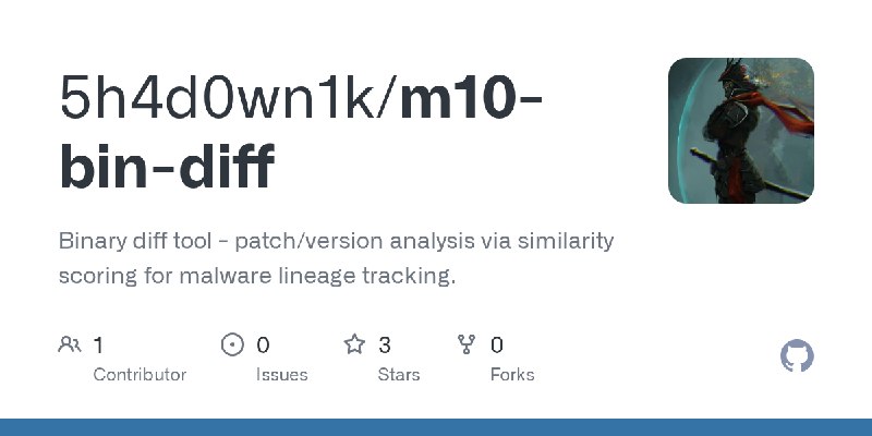 GitHub - 5h4d0wn1k/m10-bin-diff: Binary diff tool - patch/version analysis via similarity scoring for malware lineage tracking.