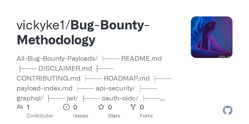 GitHub - vickyke1/Bug-Bounty-Methodology: All-Bug-Bounty-Payloads/ ├── README.md ├── DISCLAIMER.md ├── CONTRIBUTING.md ├── ROADMAP.md…