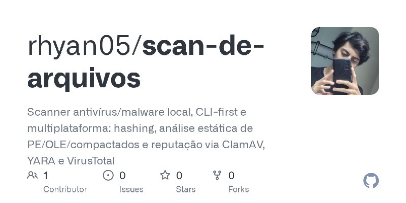 GitHub - rhyan05/scan-de-arquivos: Scanner antivírus/malware local, CLI-first e multiplataforma: hashing, análise estática de …